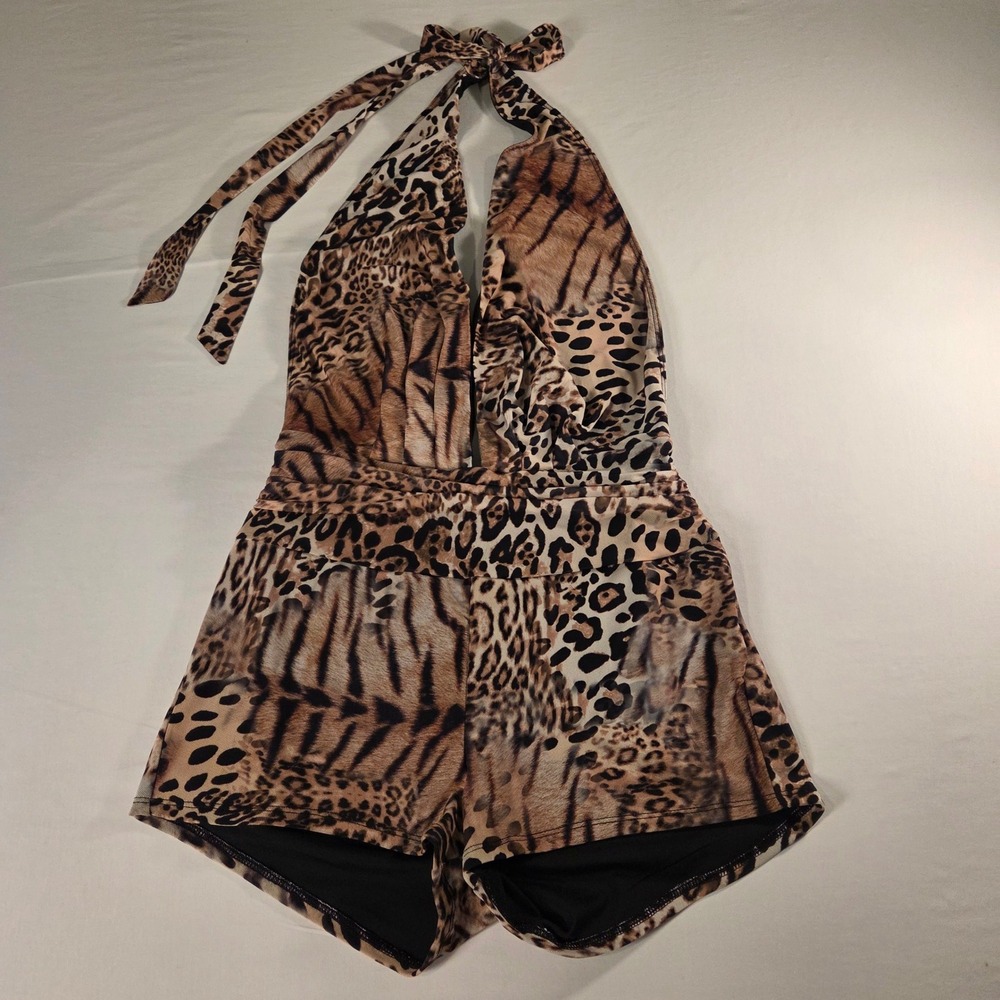 Fashion Nova Women's Leopard Print Tie Halter Romper Size M Y2k Style - Picture 3 of 11